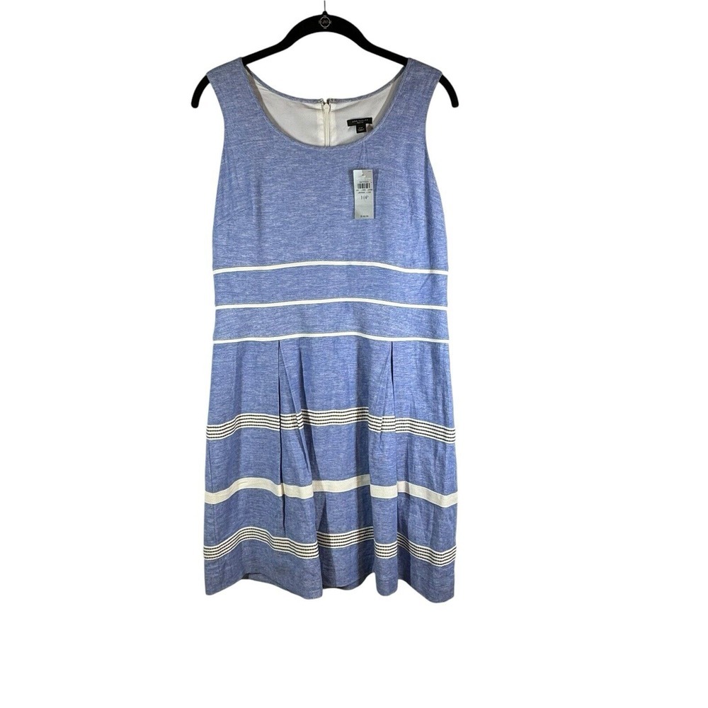 Ann Taylor‎ Women's Dress Linen Blend Size 10 Petite Sleeveless Nautical New